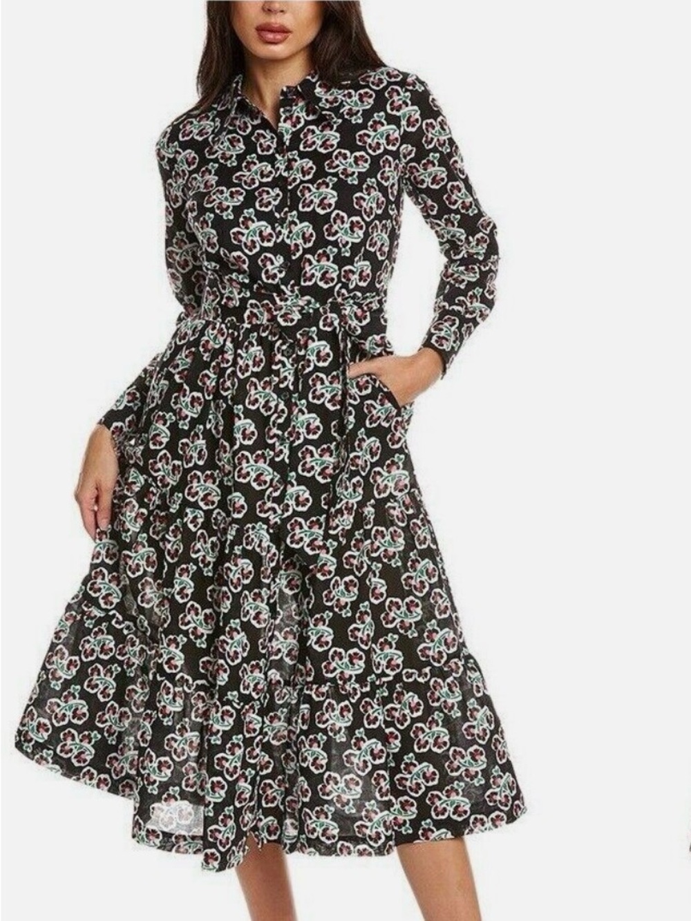 Boden Black Floral Shirtdress size 6